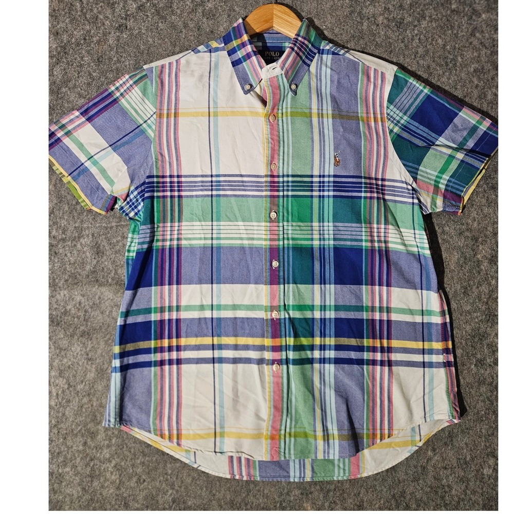 Polo Ralph Lauren Button Down Shirt Mens LG Multicolor Plaid Short Sleeve